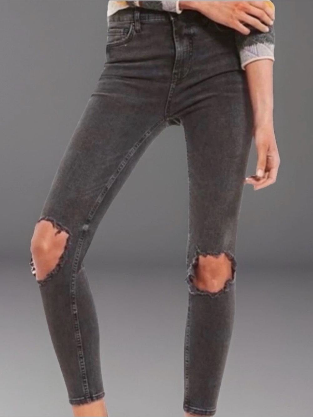 Free People High Rise Busted Skinny Stretch Carbon Jeans, 27 inseam/32 waist